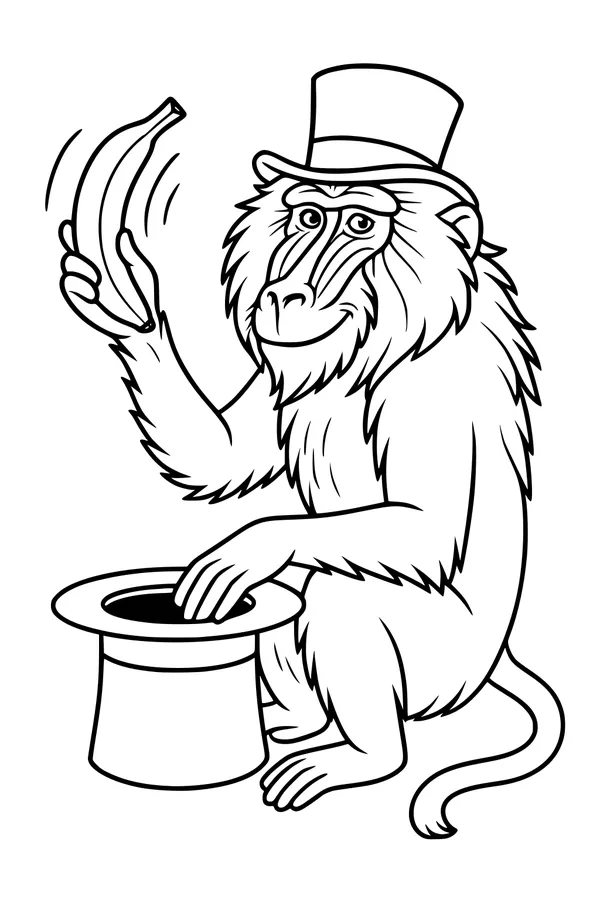 Free Baboon Coloring Page - Silly Banana Magic Show (Printable PDF)
