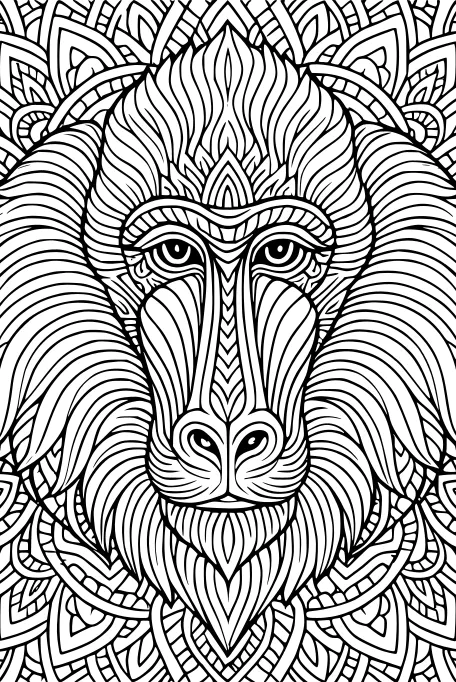 Free Baboon Coloring Page - Mandala Jungle Portrait (Printable PDF)