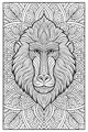 Free Baboon Coloring Page - King Baboon Face with Swirly Leaves (Printable PDF)