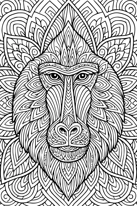 Free Baboon Coloring Page - Detailed Jungle Mandala Face (Printable PDF)