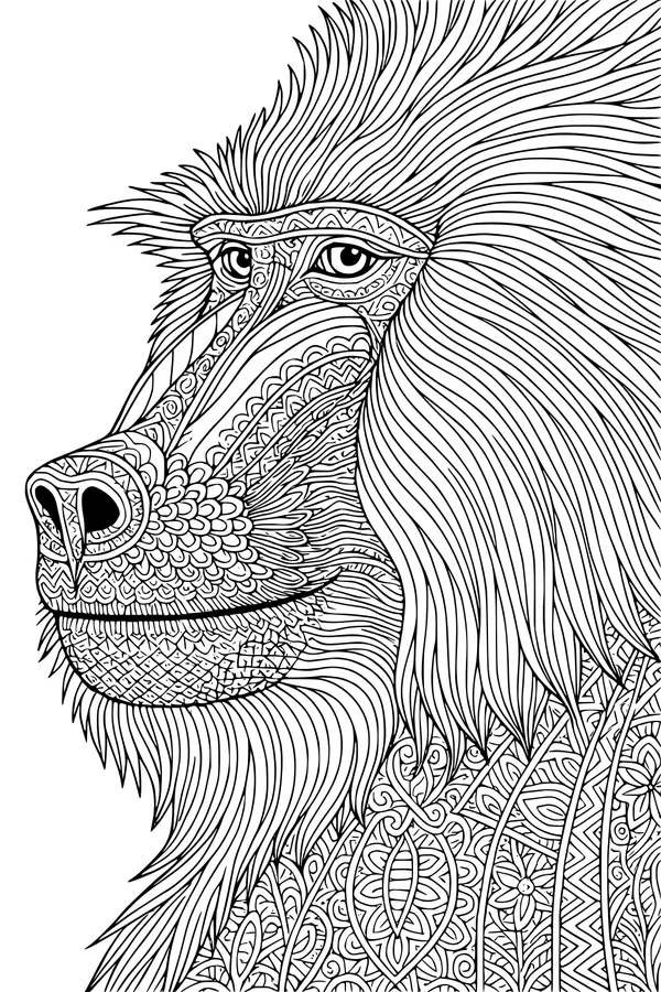 Free Baboon Coloring Page - Intricate Patterned Baboon Profile (Printable PDF)