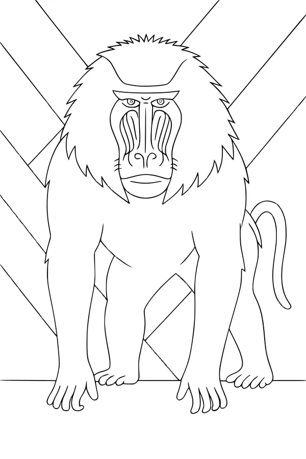 Free Baboon Coloring Page - Furry Mane With Striped Background (Printable PDF)
