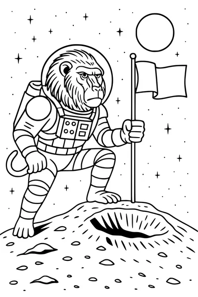 Free Baboon Coloring Page - Astronaut on the Moon (Printable PDF)