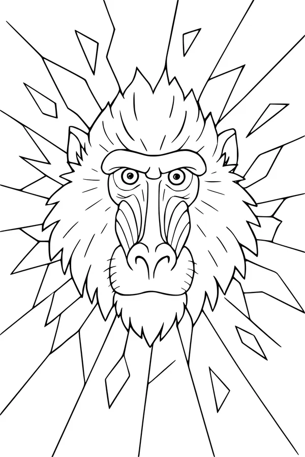 Free Baboon Coloring Page - King Baboon Face with Burst Mane (Printable PDF)