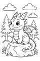 Free Baby Dragon Coloring Page - Cute Hatchling on Forest Rock (Printable PDF)