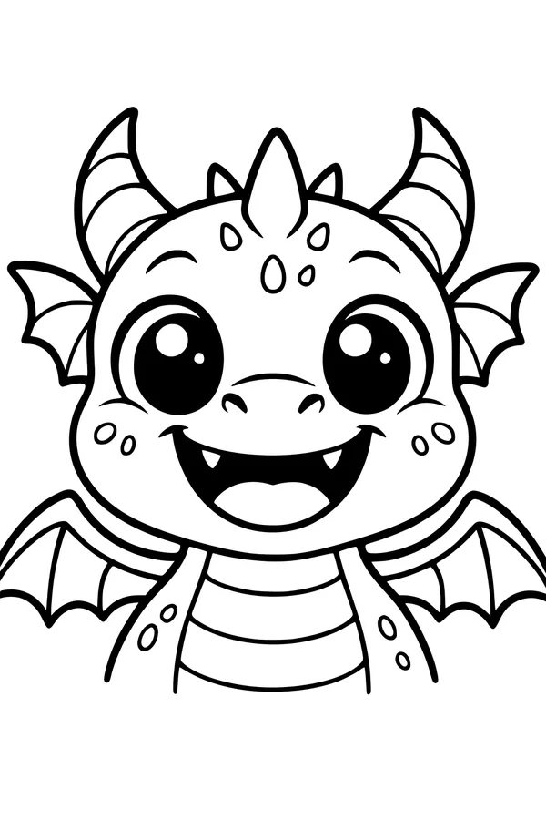 Free Baby Dragon Coloring Page - Smiling Kawaii Hatchling (Printable PDF)