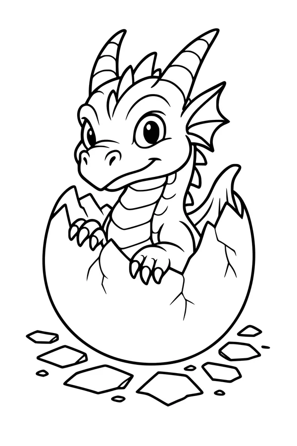 Free Baby Dragon Coloring Page - Cute Hatchling From Egg (Printable PDF)