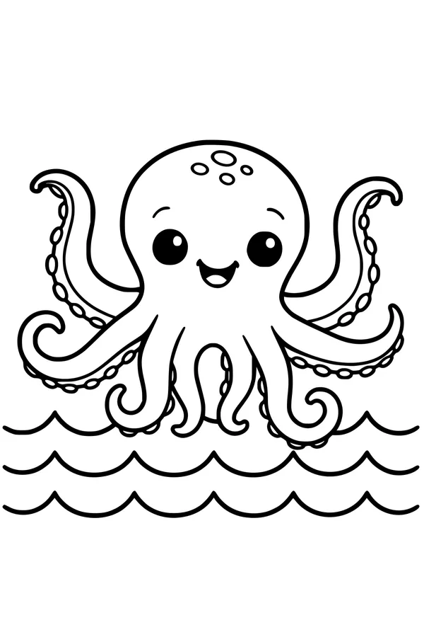 Free Kraken Coloring Page - Cute Baby Sea Monster With Curly Tentacles (Printable PDF)