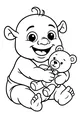 Free Baby Ogre Coloring Page - Hugging a Teddy Bear (Printable PDF)