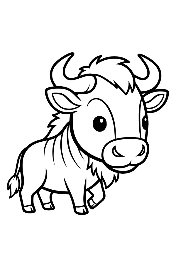 Free Wildebeest Coloring Page - Cute Baby With Wiggly Horns (Printable PDF)