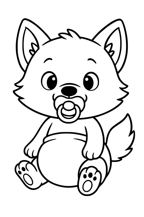Free Baby Wolf Coloring Page - Cute Pup With Pacifier (Printable PDF)