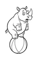 Free Rhinoceros Coloring Page - Surprised Rhino Balancing on Circus Ball (Printable PDF)