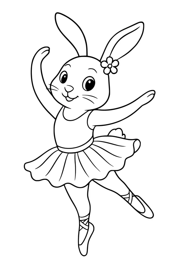 Free Rabbit Coloring Page - Ballet Bunny in Tutu Leap (Printable PDF)