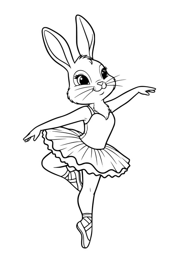 Free Rabbit Coloring Page - Ballerina Bunny in Tutu Pose (Printable PDF)