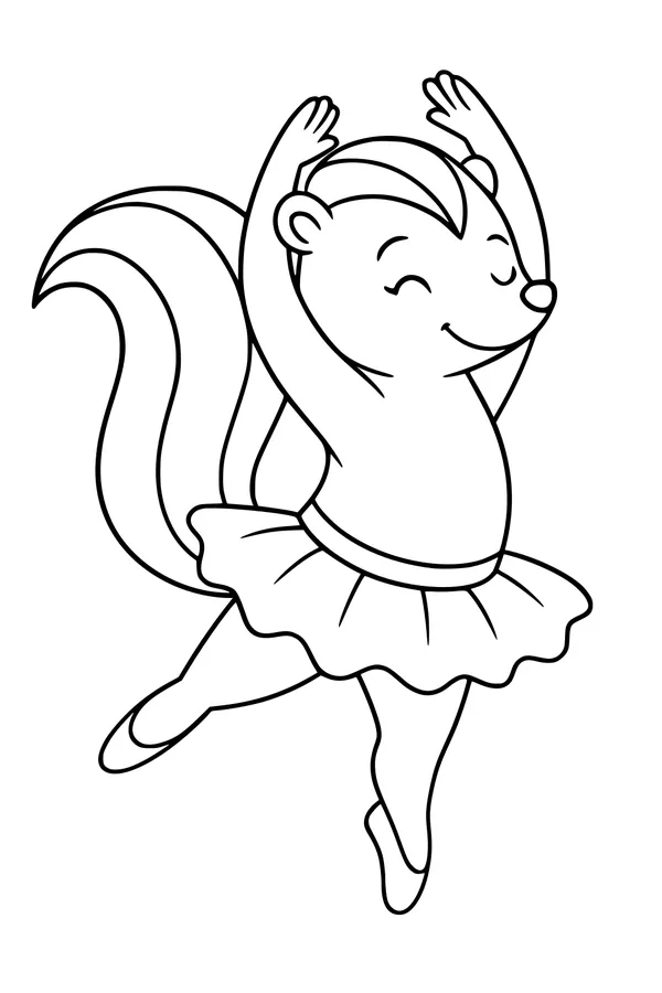 Free Skunk Coloring Page - Cute Ballerina Dancing in a Tutu (Printable PDF)