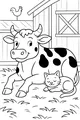 Free Cow Coloring Page - Spotted Cow Resting With Kitten (Printable PDF)