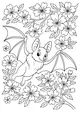 Free Bat Coloring Page - Smiling Bat Among Spring Blossoms (Printable PDF)