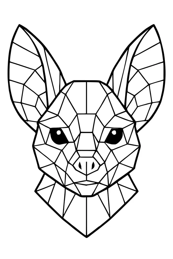 Free Bat Coloring Page - Geometric Face With Big Pointed Ears (Printable PDF)