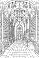 Free Bats Halloween Coloring Page - Spooky Gothic Library Interior (Printable PDF)