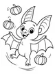 Free Bat Coloring Page - Cute Cartoon Bat With Pumpkins (Printable PDF)