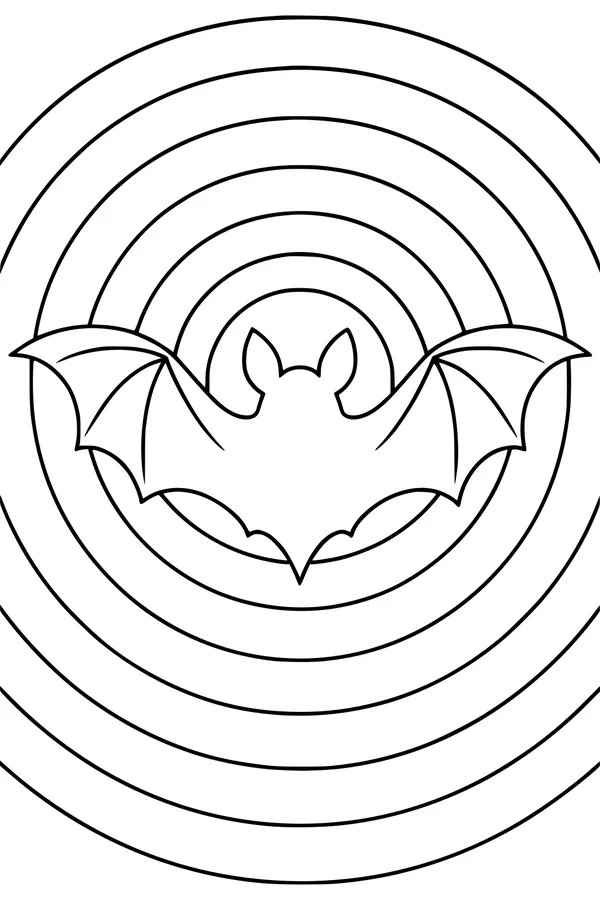Free Bat Coloring Page - Silhouette With Concentric Circles (Printable PDF)