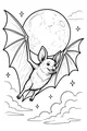 Free Bat Coloring Page - Smiling Bat Flying Before Full Moon (Printable PDF)