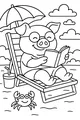 Free Pig Coloring Page - Beach Day Reading Under Umbrella (Printable PDF)