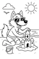 Free Wolf Coloring Page - Beach Day Sandcastle Builder (Printable PDF)