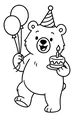 Free Bear Coloring Page - Birthday Party With Balloons And Cake (Printable PDF)