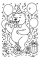 Free Bear Coloring Page - Birthday Unicycle Party Scene (Printable PDF)