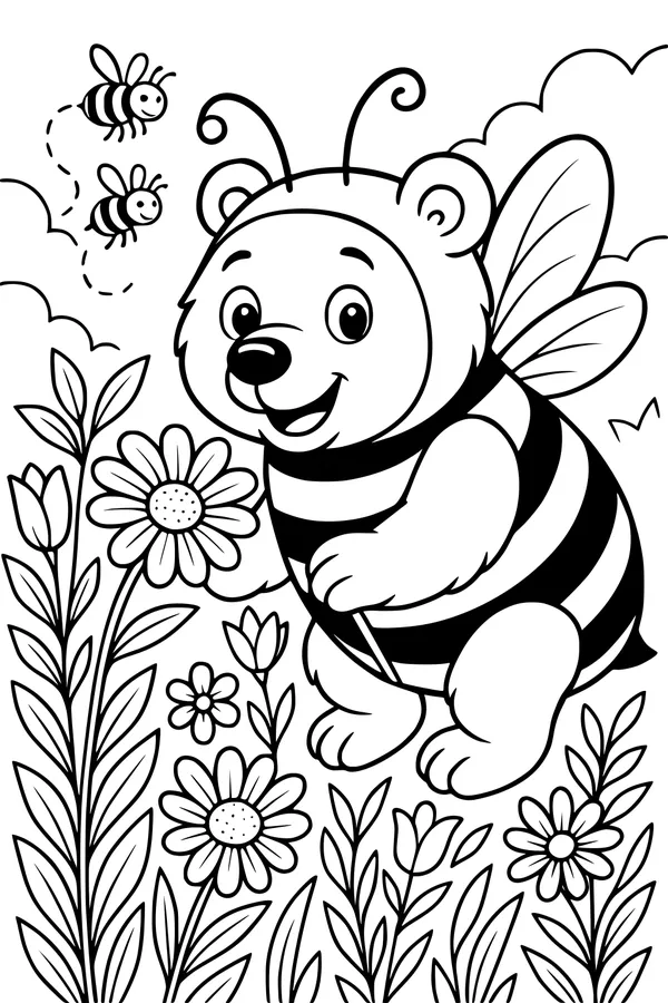 Free Bear Coloring Page - Buzz Bear in a Bee Costume (Printable PDF)