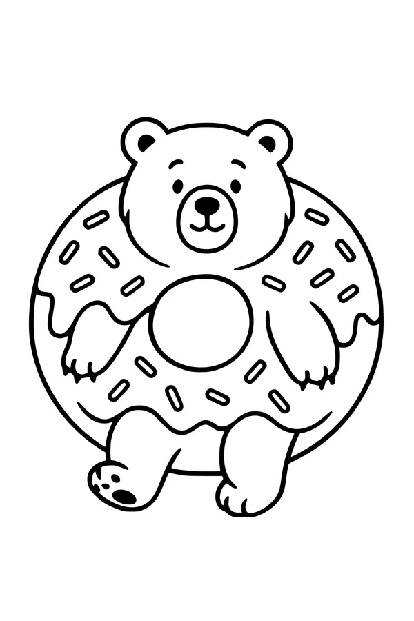 Free Bear Coloring Page - Cute Bear Inside Sprinkle Doughnut (Printable PDF)