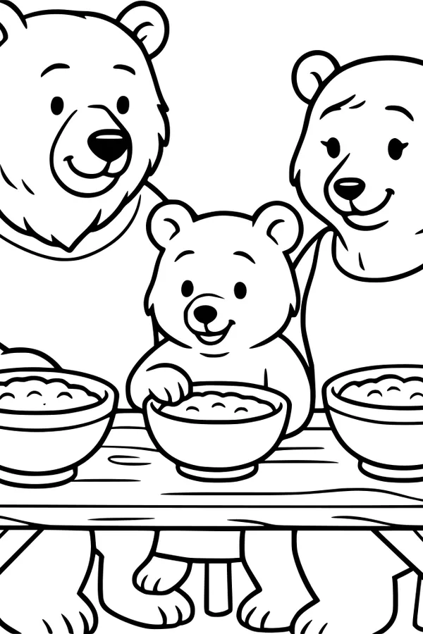 Free Bear Family Coloring Page - Three Bears Eating Porridge (Printable PDF)