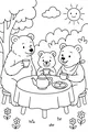 Free Bear Family Coloring Page - Tea Party Picnic Outdoors (Printable PDF)