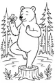 Free Bear Coloring Page - Balancing Bear With Birds in Forest (Printable PDF)