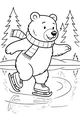 Free Bear Coloring Page - Skating on a Frozen Winter Pond (Printable PDF)