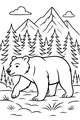 Free Bear Coloring Page - Forest Stroll With Mountains (Printable PDF)