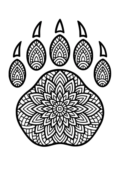 Free Bear Paw Coloring Page - Patterned Mandala Print (Printable PDF)