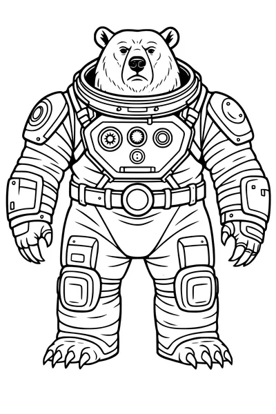 Free Bear Coloring Page - Commander Bear in Detailed Spacesuit (Printable PDF)
