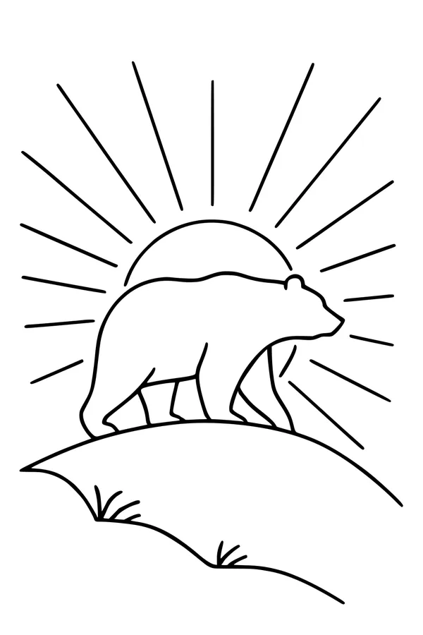 Free Bear Coloring Page - Walking On A Sunny Morning Hill (Printable PDF)