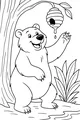 Free Bear Coloring Page - Smiling Bear Reaching for Honey Hive (Printable PDF)