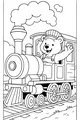 Free Bear Coloring Page - Conductor Bear on Steam Train (Printable PDF)