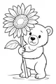 Free Bear Coloring Page - Cute Bear With Giant Sunflower (Printable PDF)