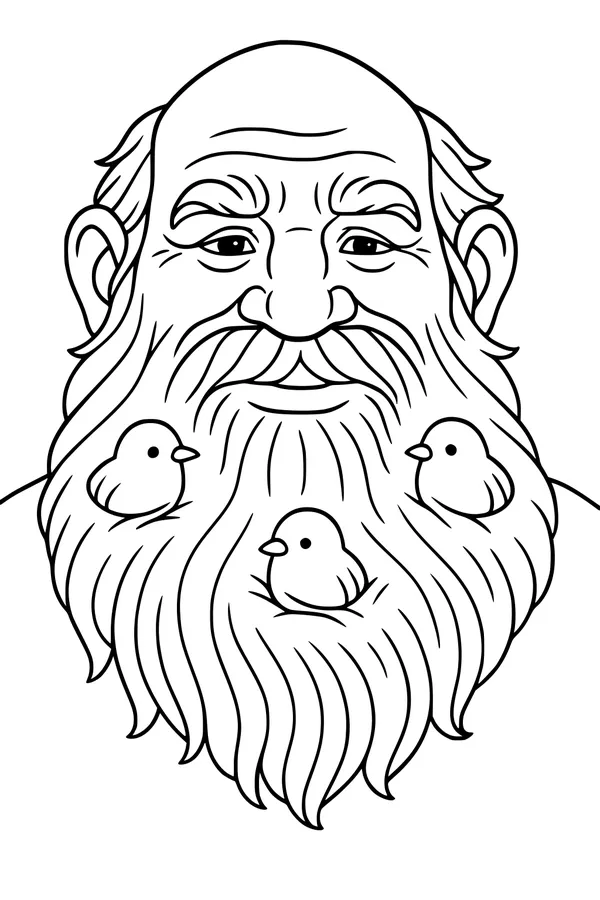 Free Giant Coloring Page - Friendly Grandpa With Beard Birds (Printable PDF)