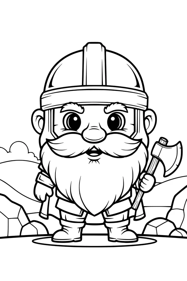 Free Dwarf Coloring Page - Bearded Hill Guard With Axe (Printable PDF)