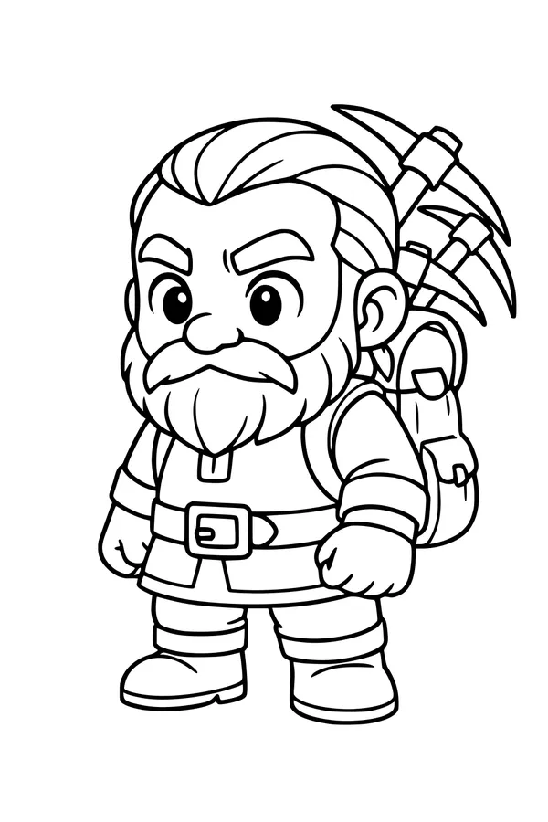 Free Dwarf Miner Coloring Page - Chibi Bearded Adventurer (Printable PDF)