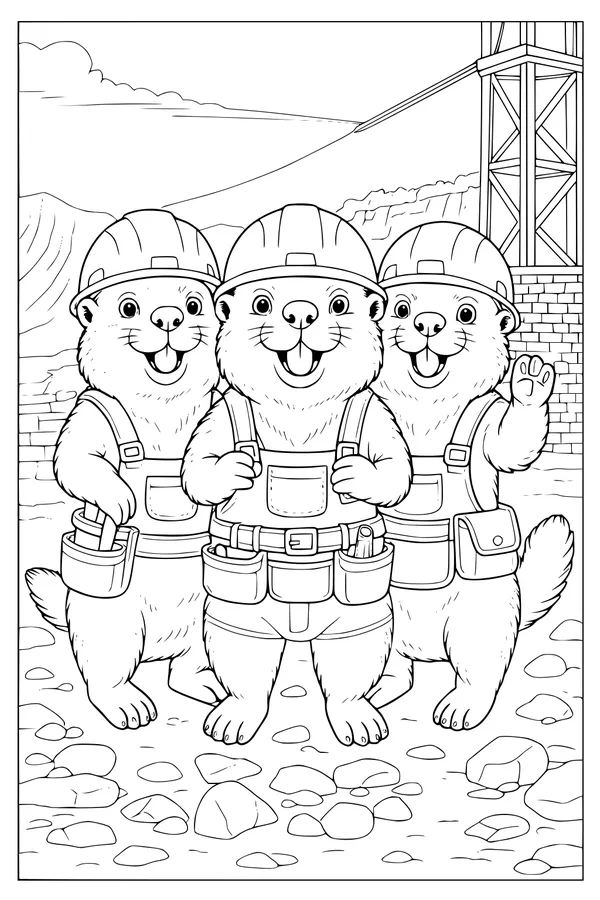 Free Beaver Coloring Page - Construction Crew by the River (Printable PDF)