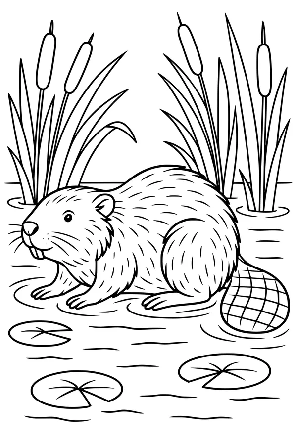 Free Beaver Coloring Page - Cute Beaver by the Pond (Printable PDF)