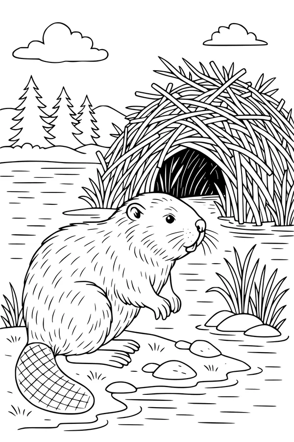 Free Beaver Coloring Page - Busy Beaver by the Pond Lodge (Printable PDF)