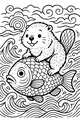Free Beaver Coloring Page - Happy Beaver Riding Giant Fish (Printable PDF)